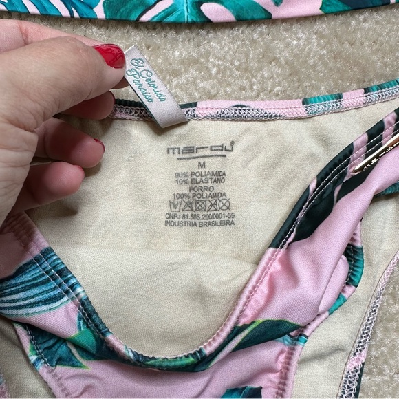 Mardu Pink Palm Leaf Print Bikini With Cropped Rash Guard S/M - Picture 3 of 6
